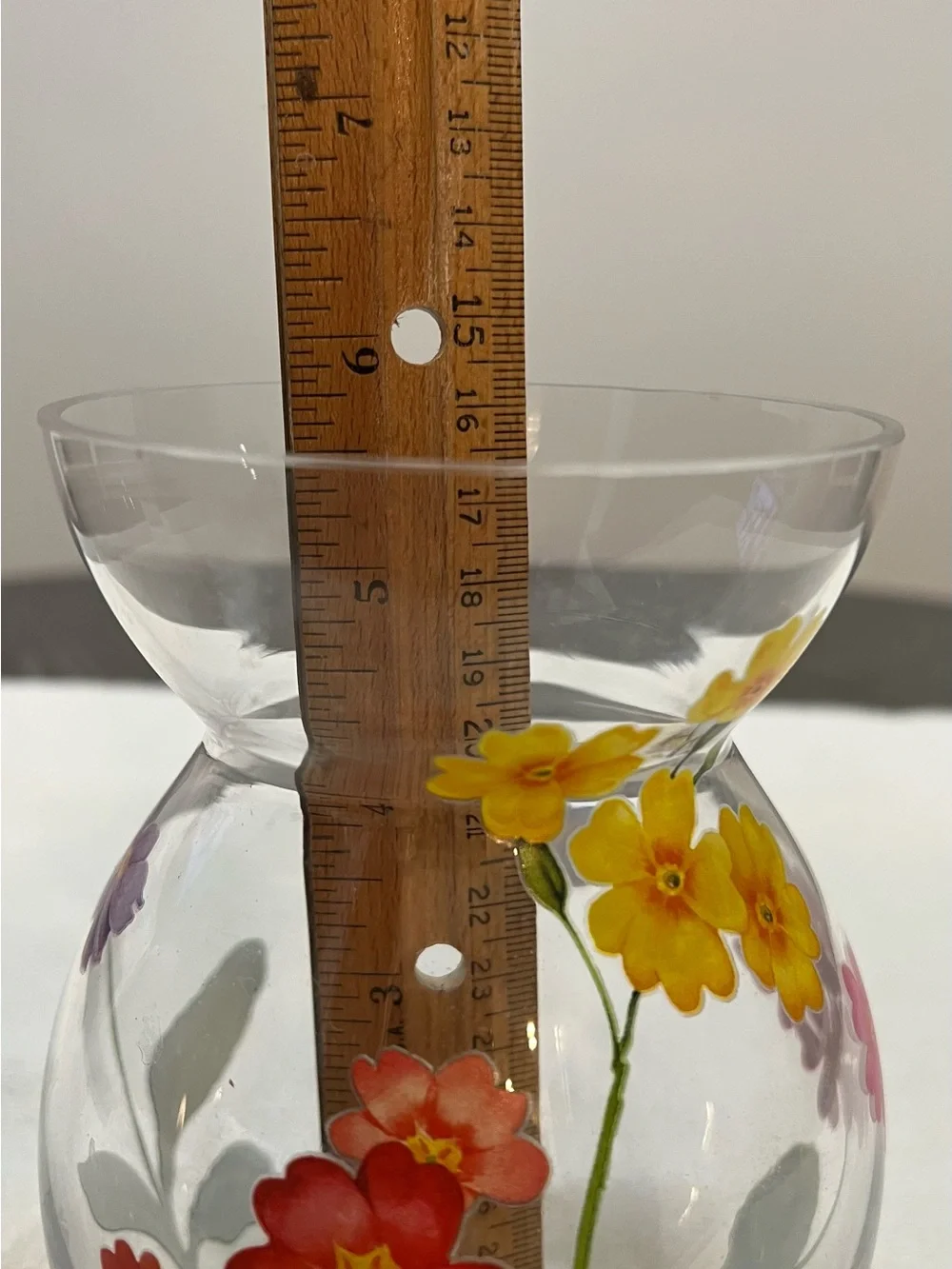 Decorative Floral Clear Glass BulbVase - Yellow & Red Multi Colored Flowers